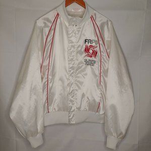 Vintage 80s Satins White Bomber Jacket Mens XL USA Gas Industry Retro Snap Zip